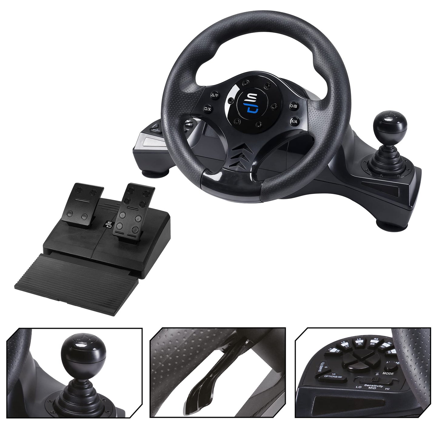 SUBSONIC Superdrive GS750 Racing Steering Wheel with Pedals & Vibration for Xbox Series X/S, PS4, Xbox One, PS3, PC - Black
