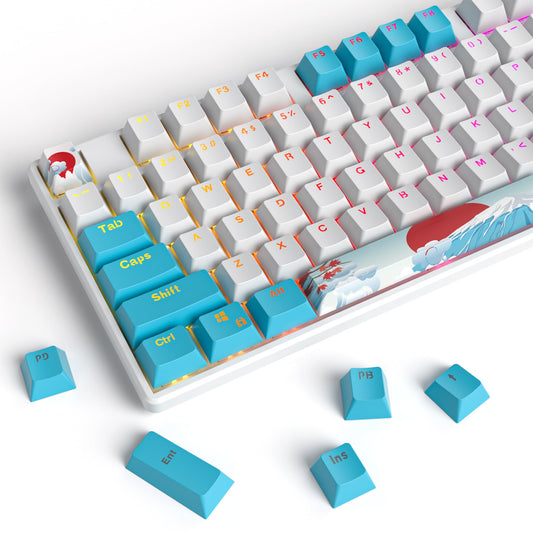 Ussixchare PBT Double Shot 104 Keys Keycaps  OEM Profile Custom Keycaps Set for 61/87/104 MX Switches Mechanical Keyboard(Sea)