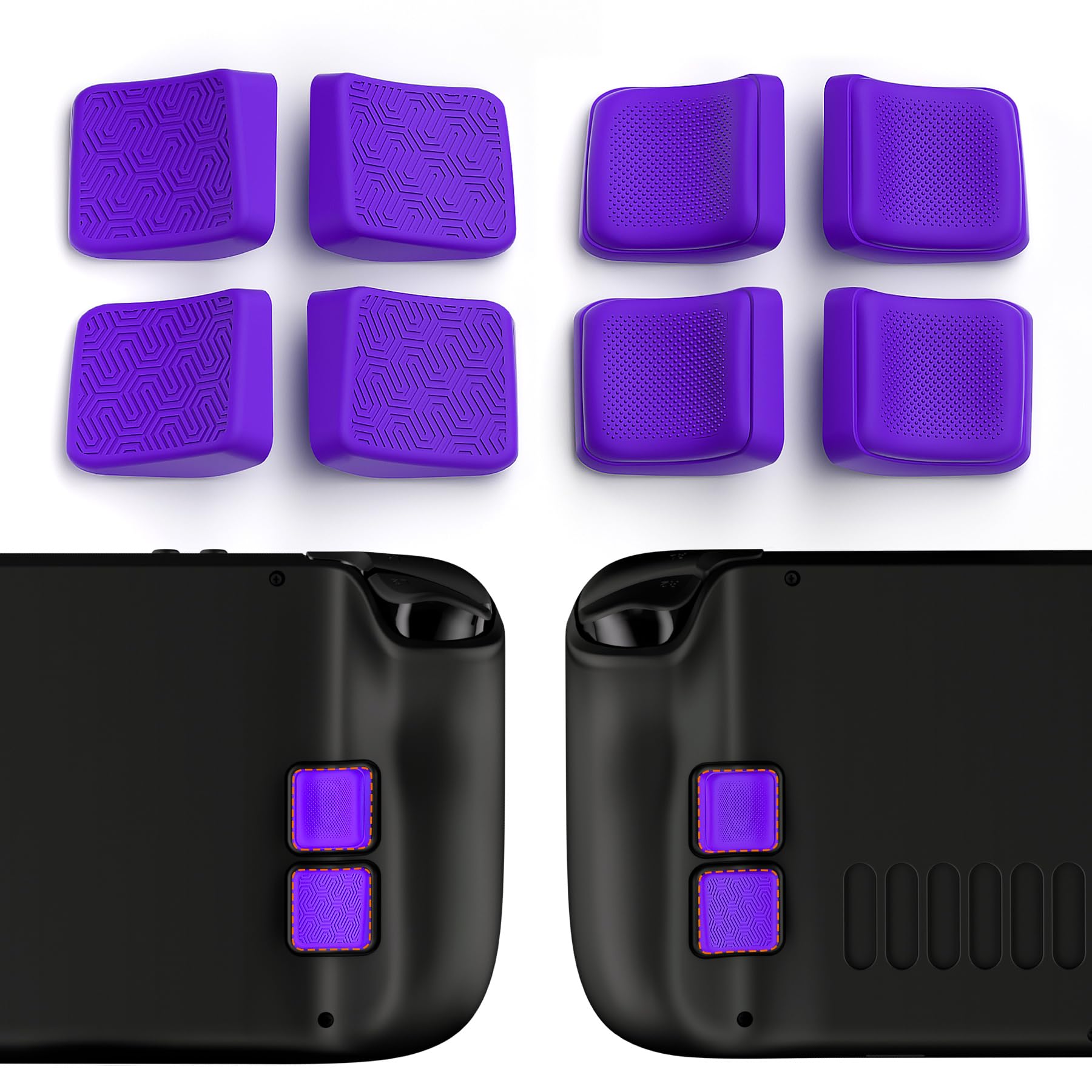 PlayVital Back Button Enhancement Set for Steam Deck LCD  Grip Improvement Protection Kit for Steam Deck OLED - Mix Version Streamlined & Studded Design - Purple