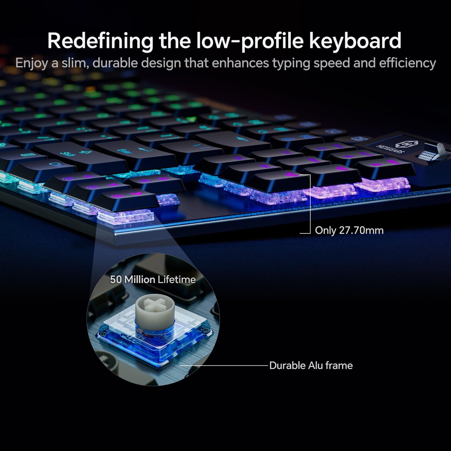 Hexgears Immersion A3 Wireless Mechanical Keyboard, TKL, Linear Switches, RGB Backlit, Midnight Black, Hot-Swappable, 5800mAh Battery