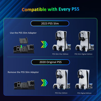 NexiGo PS5 Silent Cooling Stand with RGB LED, Dual Charging Station, Compatible with PS5 & Slim, White, Model 1526S WHT