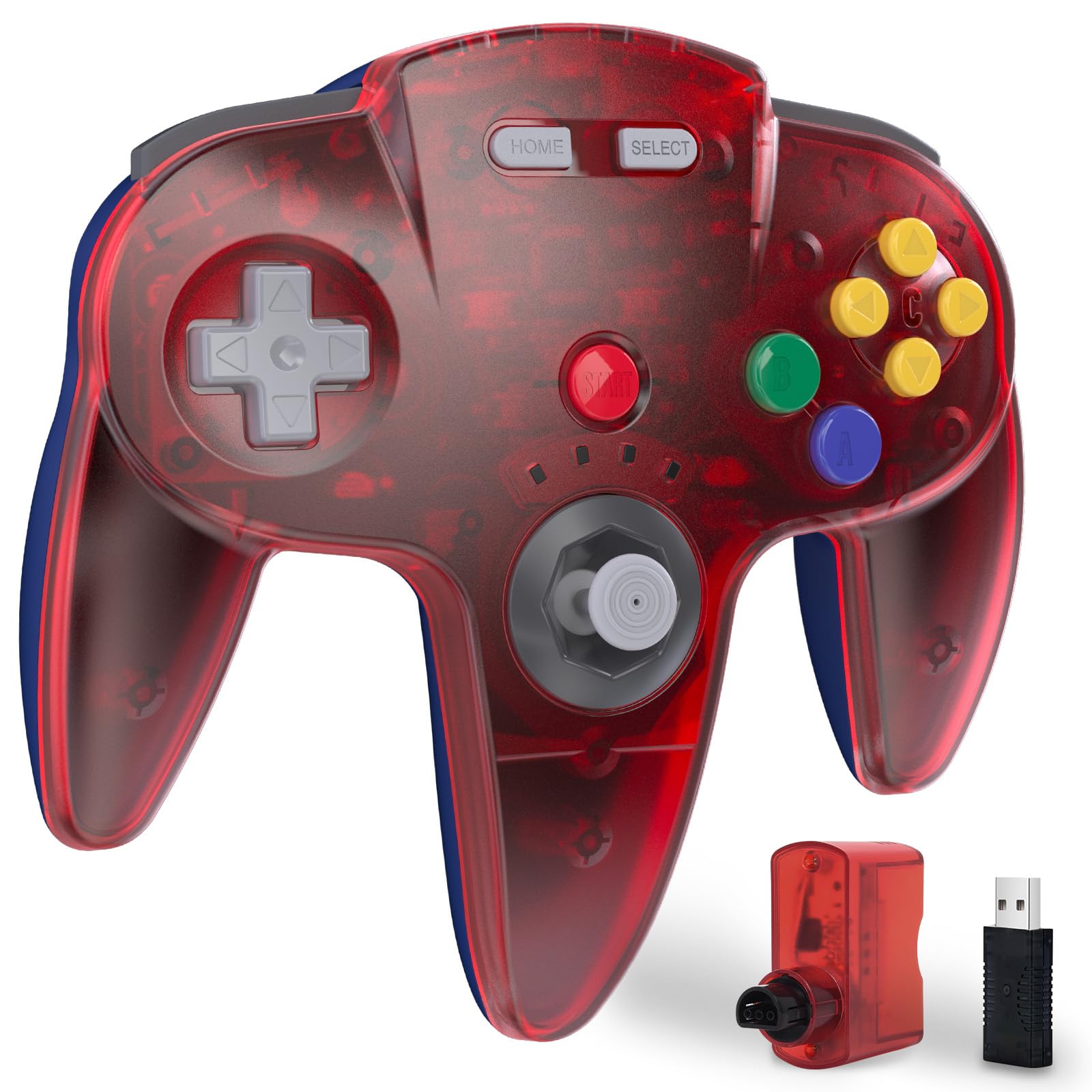 KIWITATA N64 Wireless Controller for Switch(1 2)  2.4GHZ Rechargeable N64 Remote Joystick Wireless Gamepad Controller Compatible with N64 System  Raspberry Pi  MAC PC Windows 7 8 10 11 Clear Red
