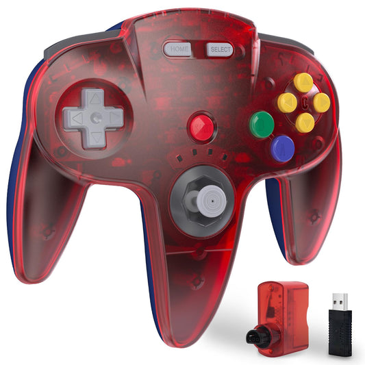 KIWITATA N64 Wireless Controller for Switch(1 2)  2.4GHZ Rechargeable N64 Remote Joystick Wireless Gamepad Controller Compatible with N64 System  Raspberry Pi  MAC PC Windows 7 8 10 11 Clear Red
