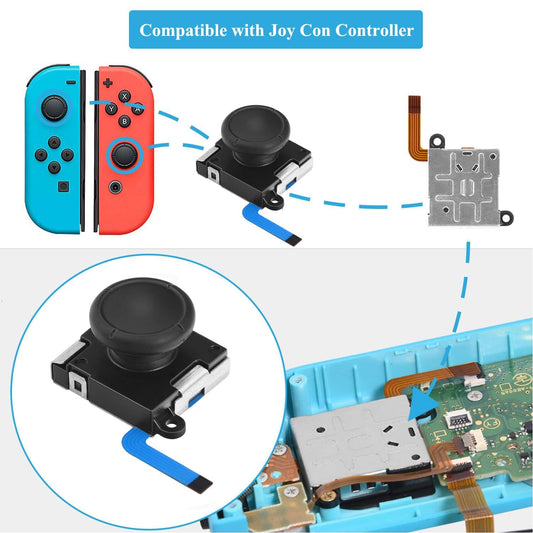 JAOYSTII Joycon Joystick Replacement 4 Pack - Black Analog Thumb Sticks for Switch Joy-Con & Lite Controllers with Grips & Screws