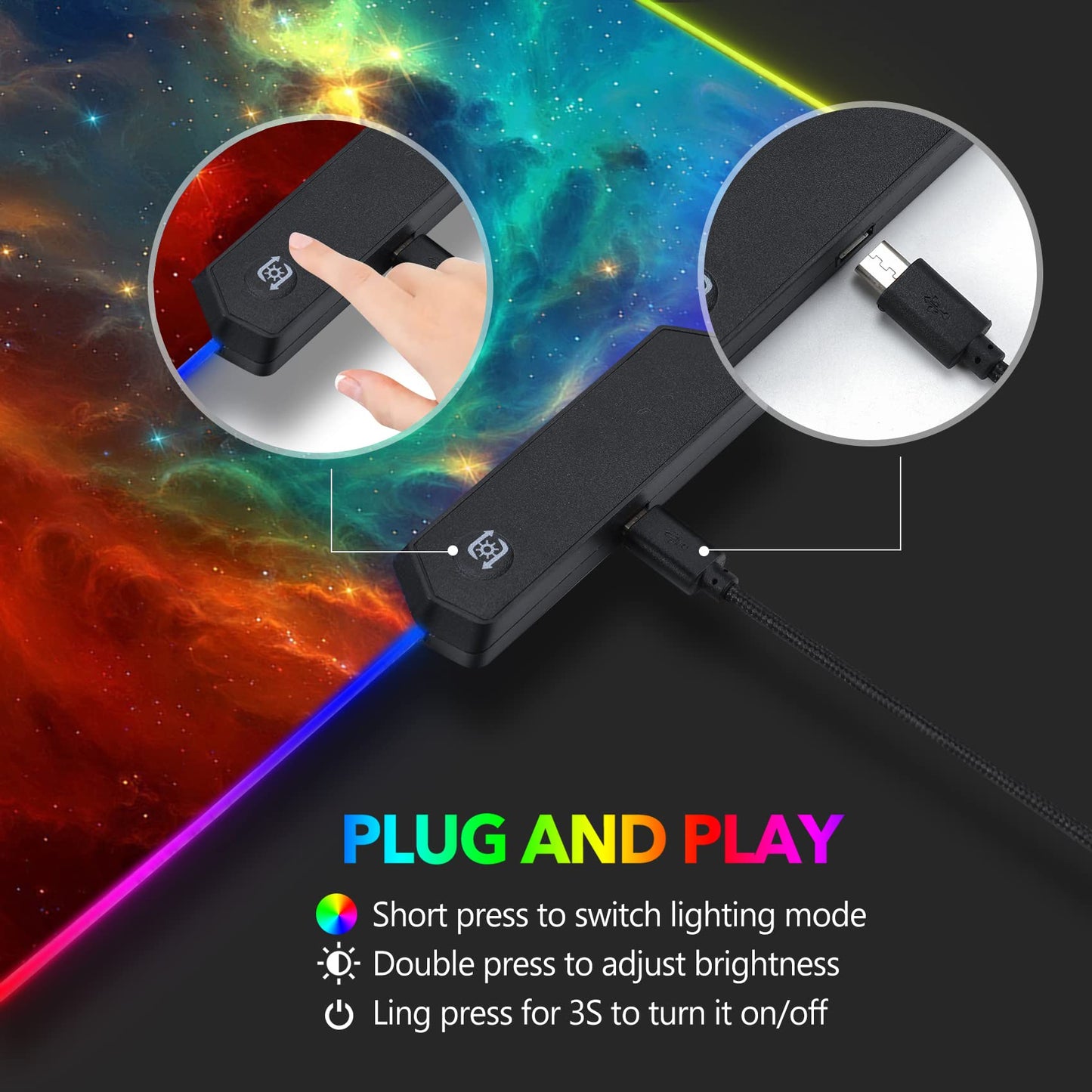 AIMSA RGB Gaming Mouse Pad - Extended 35.4"x15.8", Non-Slip Rubber Base, Galaxy Nebula, 14 Lighting Modes, Waterproof