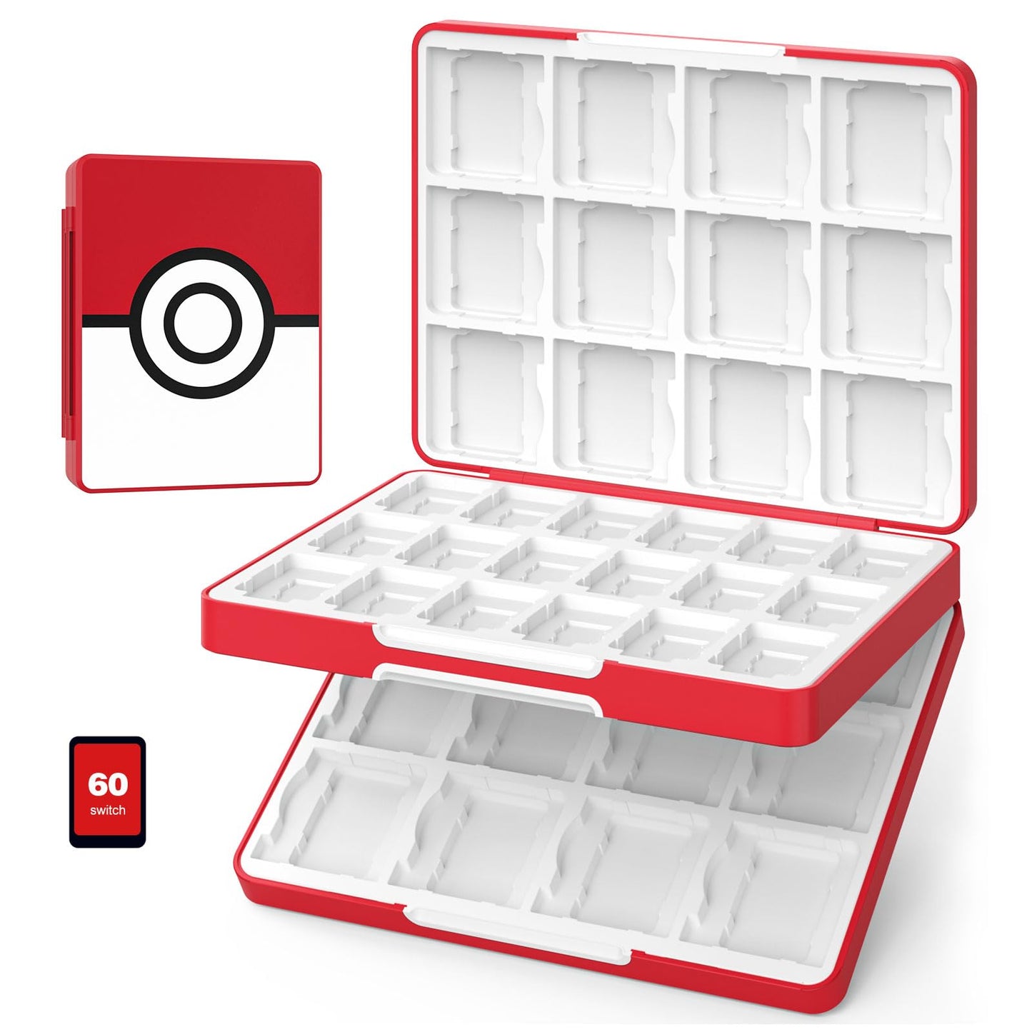 MoKo 60 Slots Switch Game Holder & 24 Slots for 3DS/3DSXL/DS/DSi Cards & 36 Slots for SD Cards w/ Magnetic Closure  Game Card Case for Nintendo Switch/Switch OLED/3DS/2DS  Portable 3DS Case  Red Ball