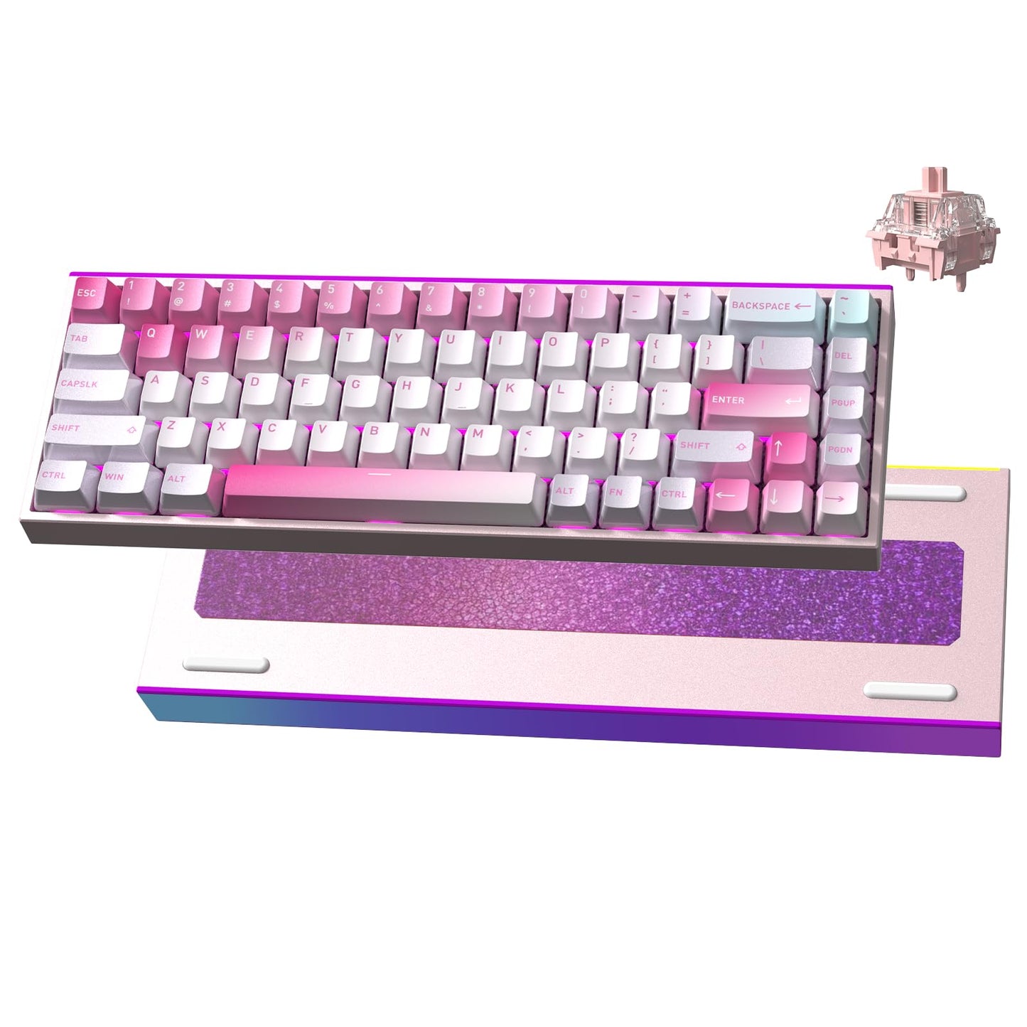 Hexgears MAG68 65% Mechanical Gaming Keyboard Wire  Magnetic Switch Hot-Swappable Keyboard  All-Aluminum Case  16.8M RGB Backlit&Strip  Rapid Trigger  8000Hz Polling Rate-Late Sakura
