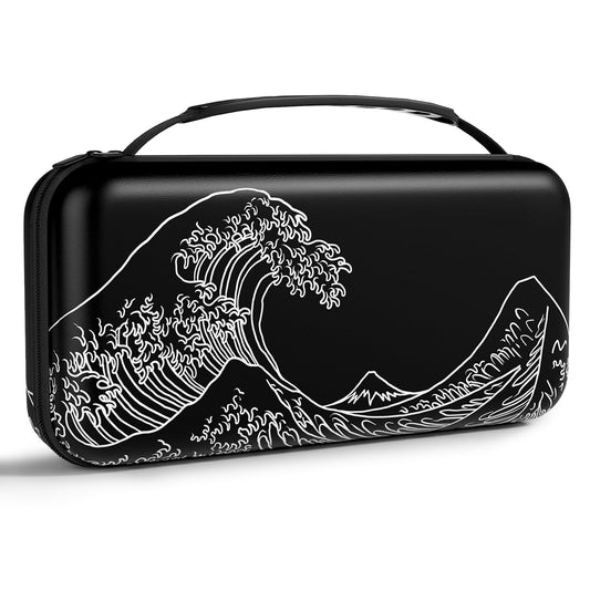 NPOOYI Carrying Case for Nintendo Switch OLED, Hard Shell Travel Case, Abstract Waves Design, Compatible with Joy-Con & Accessories