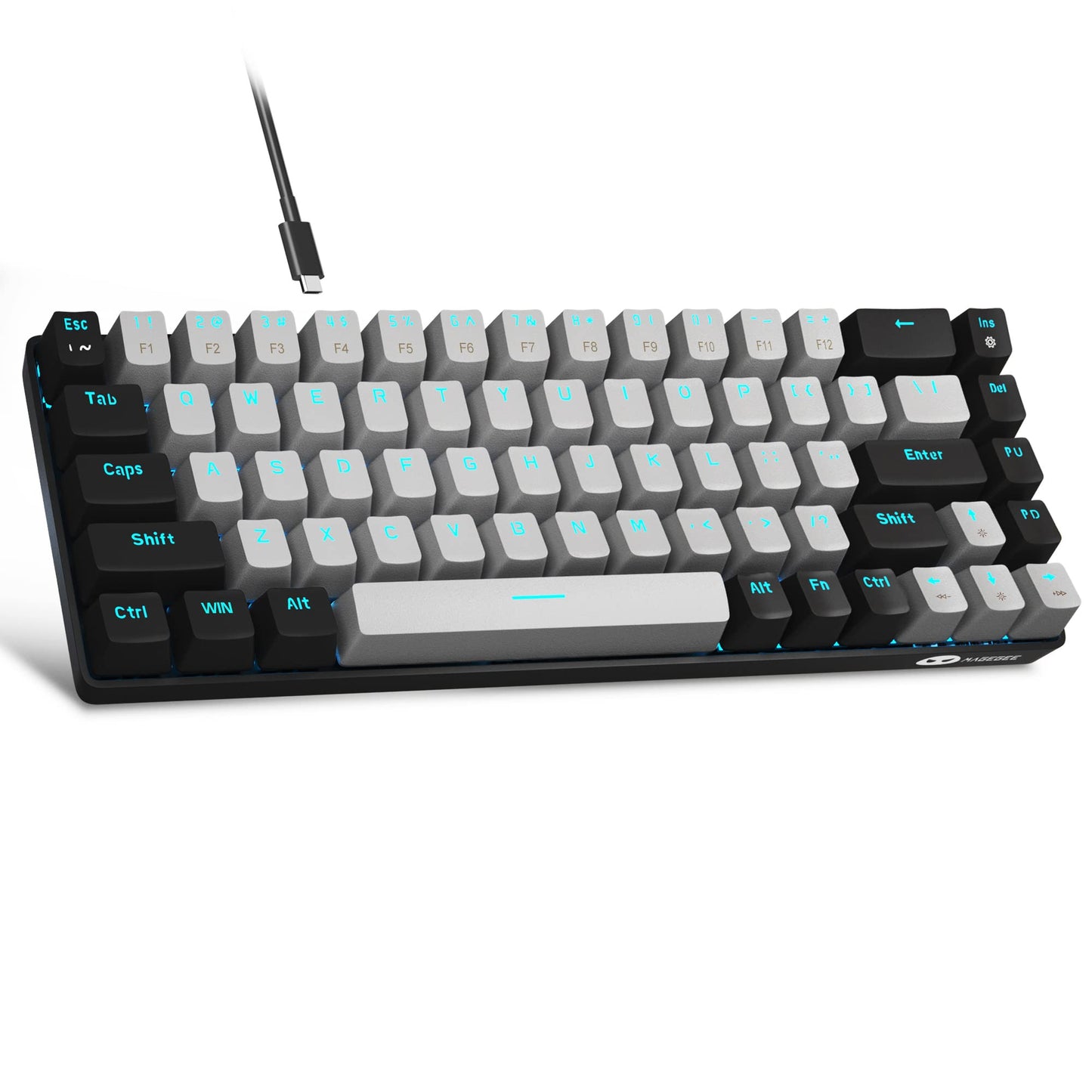 MageGee Portable 60% Mechanical Gaming Keyboard  MK-Box LED Backlit Compact 68 Keys Mini Wired Office Keyboard with Blue Switch for Windows Laptop PC Mac - Grey/Black