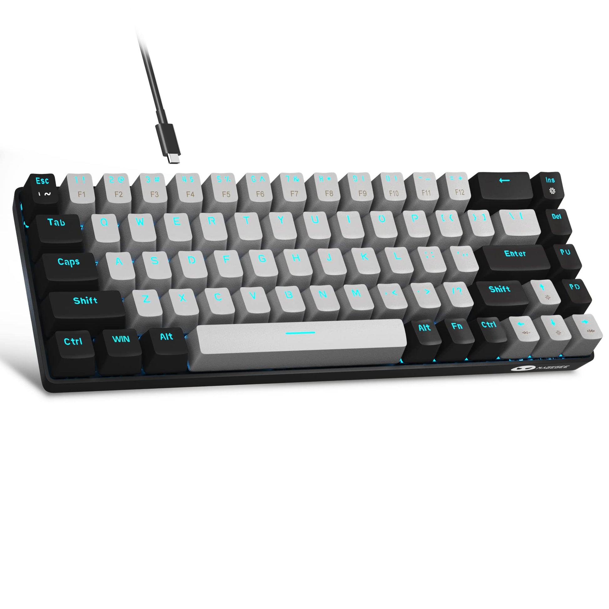 MageGee Portable 60% Mechanical Gaming Keyboard  MK-Box LED Backlit Compact 68 Keys Mini Wired Office Keyboard with Blue Switch for Windows Laptop PC Mac - Grey/Black