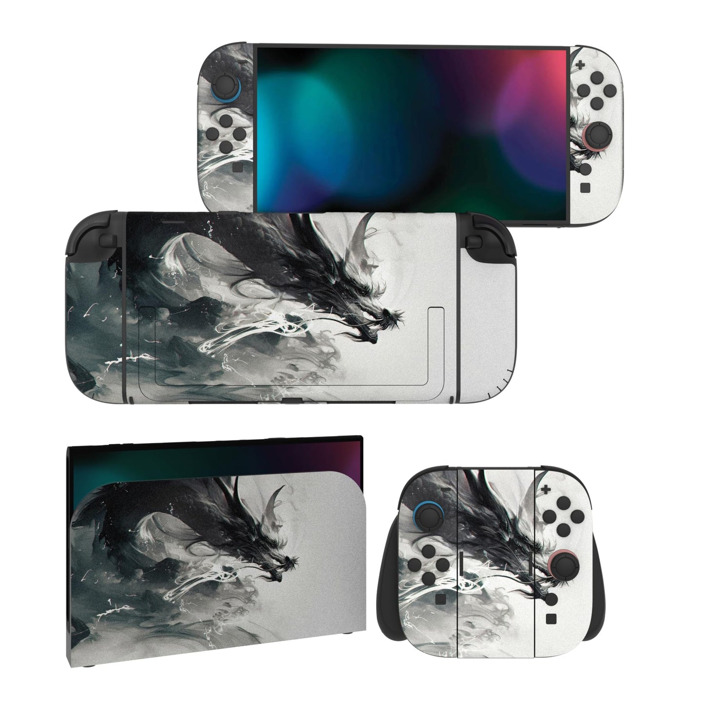 PlayVital for Nintendo Switch 2 Skin Full Set (2-Pack) - Protective Vinyl Decal Stickers for Switch 2 Console  Controller  Handle Grips & Dock | No Residue  Anti-Scratch - Ink Spirit Dragon
