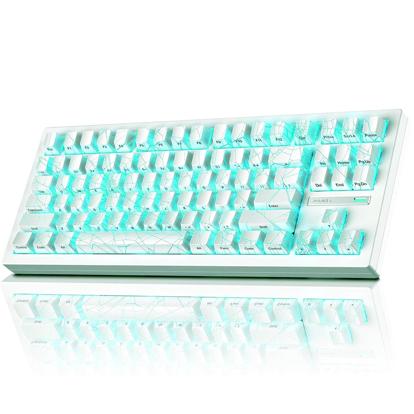 ZORNHER ZH870 Wireless Gaming Mechanical Keyboard 80% White Gaming Keyboard with White Spider Web IMD PC Keycaps Creamy Sounding Linear Switches Hot-Swappable RGB Backlit