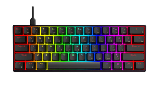 R3N AG AC61M RGB Gaming Keyboard - 61 Keys, Black, Gateron Optical Brown Switch, Hot Swappable, PBT Keycap, Dual USB-C Ports