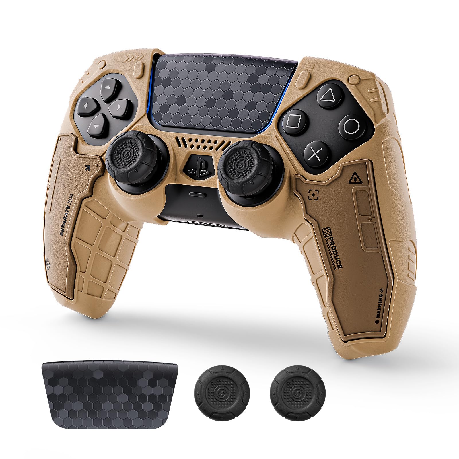 GeekShare G.S.TAC Tactical PS5 Controller Skin Set: Non-Slip Silicone Cover Compatible with PS5 Wireless Controller  2 Thumb Grips & 2 Stickers  Compatible with Monster Hunter Wilds (Desert Yellow)