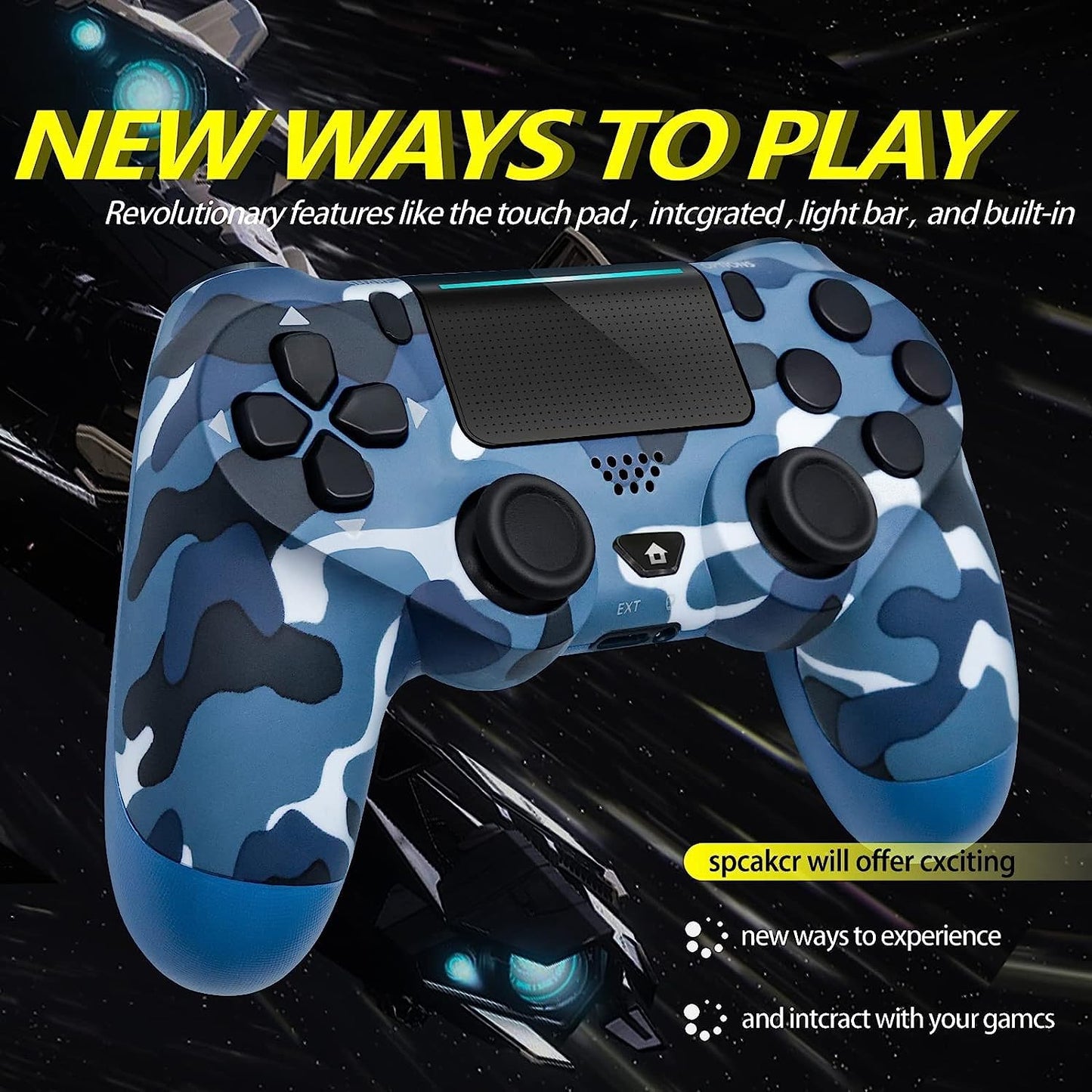 Wireless PS4 Controller 2 Pack - 6-Axis Motion Sensor, Touch Pad, Purple & Camo Blue