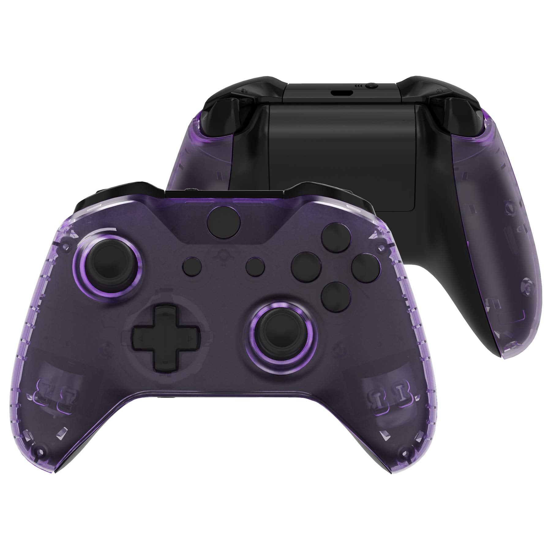 eXtremeRate Transparent Clear Atomic Purple Faceplate Side Rails for Xbox One Wireless Controller Model 1708  Replacement Front Housing Shell Panels for Xbox One X & One S Controller