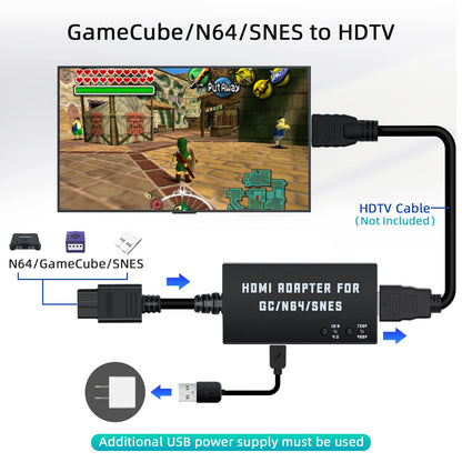 Mcbazel N64 to HDMI Converter Adapter for Nintendo GameCube/N64/SNES, Supports 4:3/16:9 Ratio, Black, Model MT-010248