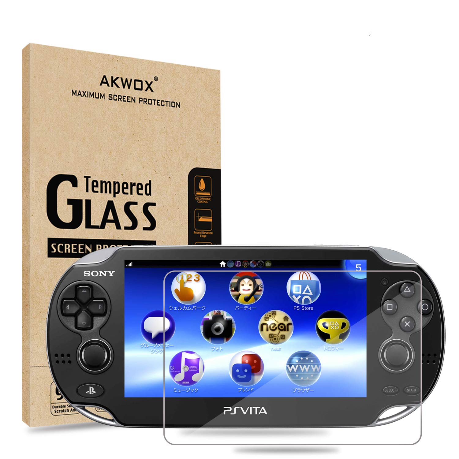 (Pack of 2) Screen Protector for PS Vita 1000  Akwox Premium HD Clear 9H Tempered Glass Screen Protective Film for Sony PlayStation Vita PSV 1000-Max Clarity and Touch Accuracy Film