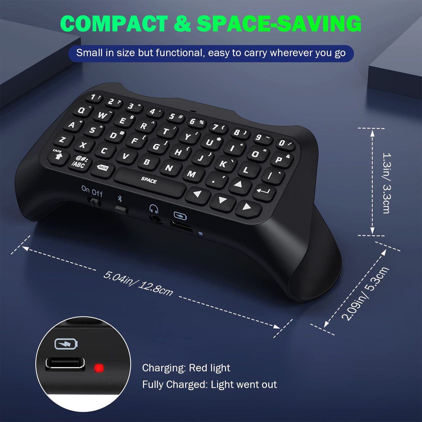 MoKo Bluetooth Mini Keypad for PS5 Controller, Green Backlight, Black, Model DI-EU-MK-CGA220102, Built-in Speaker & 3.5mm Audio Jack