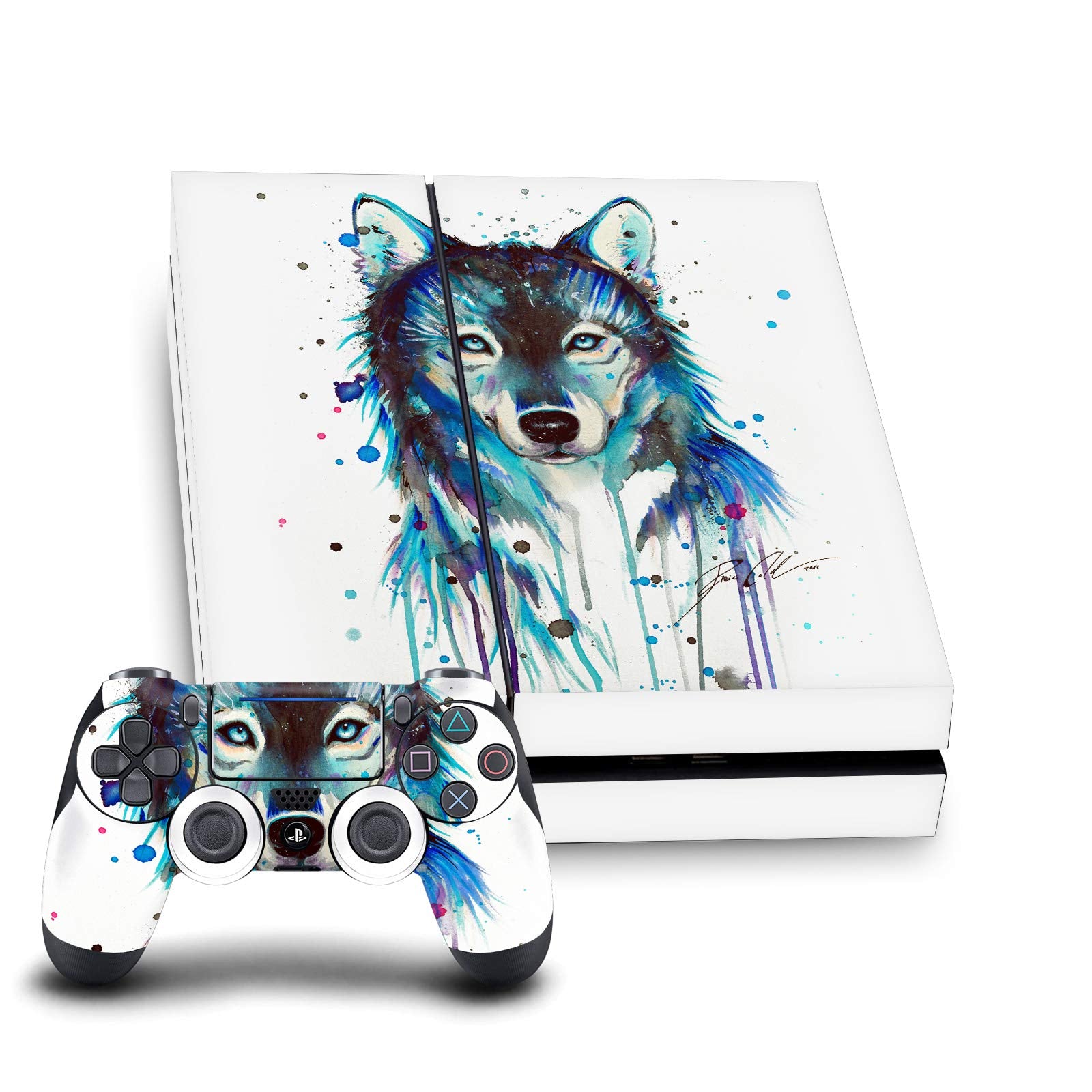 Head Case Designs Officially Licensed Pixie Cold Ice Wolf Art Mix Vinyl Sticker Gaming Skin Decal Cover Compatible With Sony PlayStation 4 PS4 Console and DualShock 4 Controller Bundle