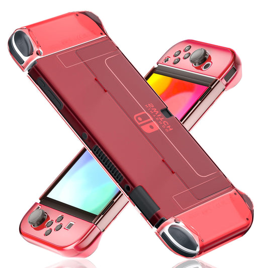 FANPL Dockable Clear Case for Nintendo Switch OLED 2021 - Red, Strong & Durable Protective Cover for Joy Con Controller, Model NOD-18