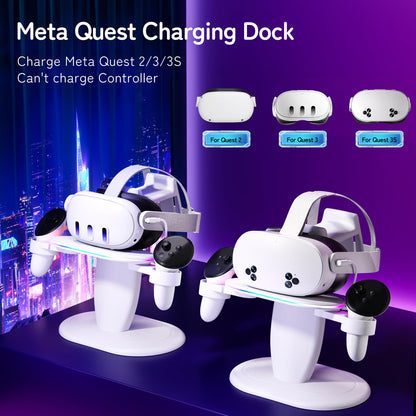 Saqico Fast Charging Dock for Meta Oculus Quest 2/3/3S, RGB Display Stand with USB-C Cable & Tidy VR Accessories, Model Q23