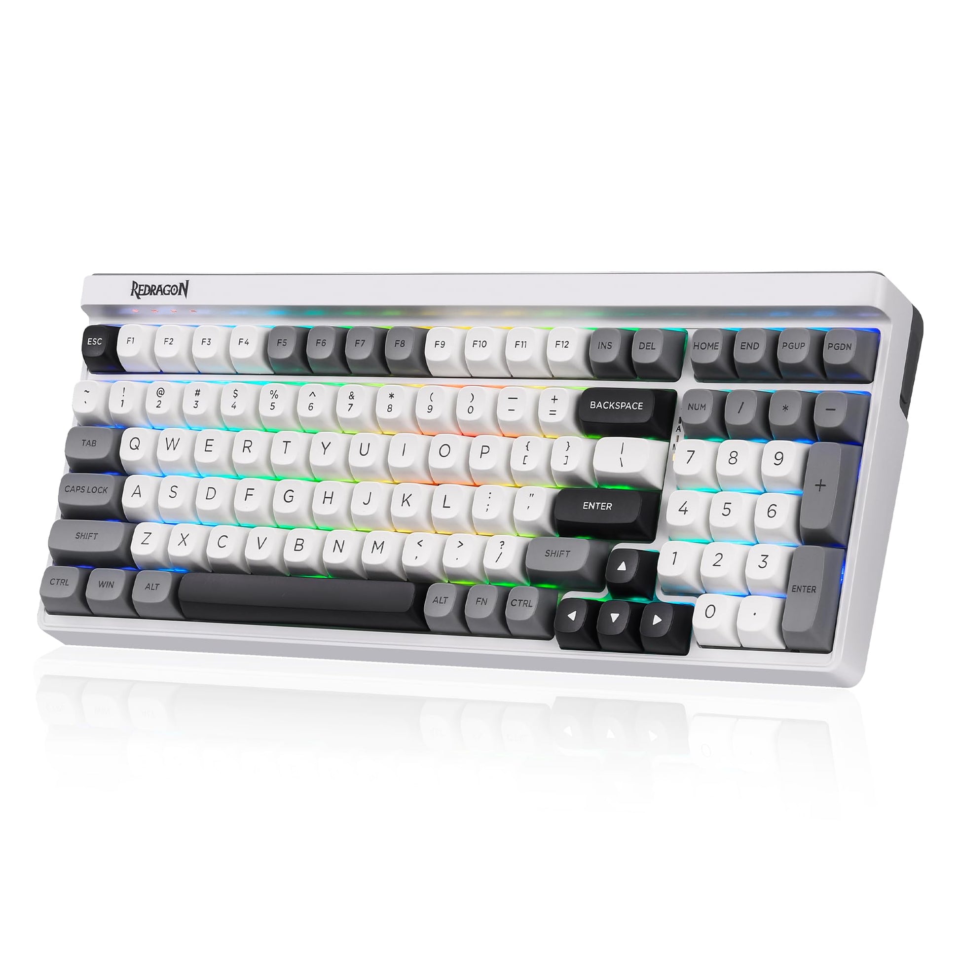 Redragon K656 PRO 3-Mode Wireless RGB Gaming Keyboard  100 Keys Mechanical Keyboard w/Hot-Swappable Socket  3 Noise Dampening Layers  PBT Round Keycaps & Custom Linear Switch  MoonDust Gray