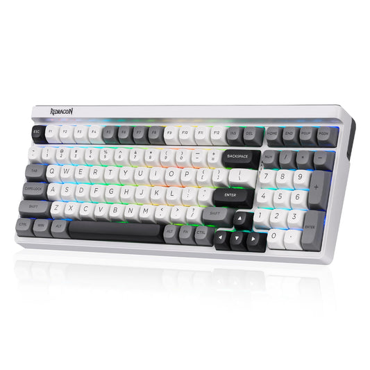 Redragon K656 PRO 3-Mode Wireless RGB Gaming Keyboard  100 Keys Mechanical Keyboard w/Hot-Swappable Socket  3 Noise Dampening Layers  PBT Round Keycaps & Custom Linear Switch  MoonDust Gray