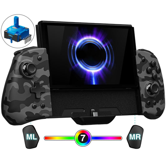 FUNLAB Switch Handheld Controller for Nintendo/OLED - Customizable Joycon, Luminous Camo Black, Ergonomic Design, Turbo & Mapping Features