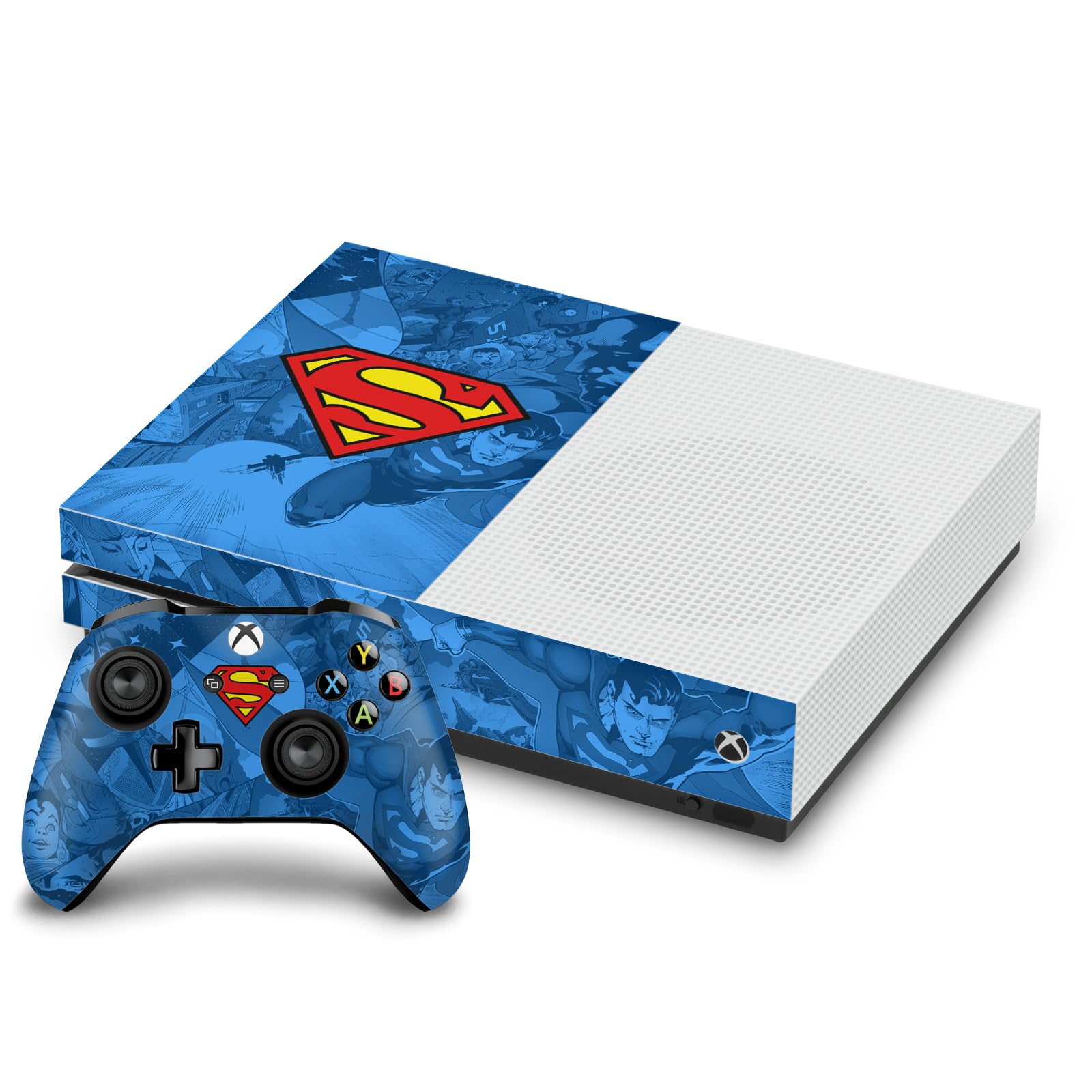 Head Case Designs Officially Licensed Superman DC Comics Collage Logos And Comic Book Vinyl Sticker Gaming Skin Decal Cover Compatible With Xbox One S Console and Controller Bundle