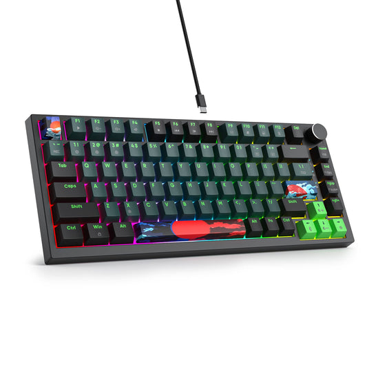 SbocKeeb 75 Percent Keyboard Gasket-Mounted with Sound Absorbing Pads  82-Key Compact Wired RGB Mechanical Gaming Keyboard Hot-Swap Socket for Win  Sound Wave