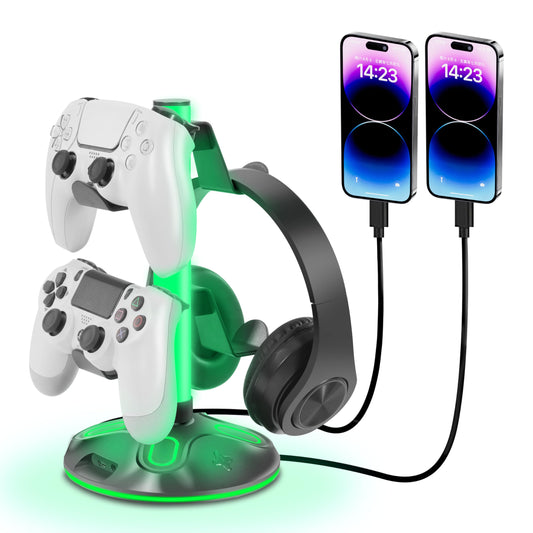 KELJUN RGB Headphone Stand for Desk  Innovative Headset Stand with 9 Light Modes - Controller Holder with USB Charging and Type-c Port  Gamepad Earphone Accessories (Black)