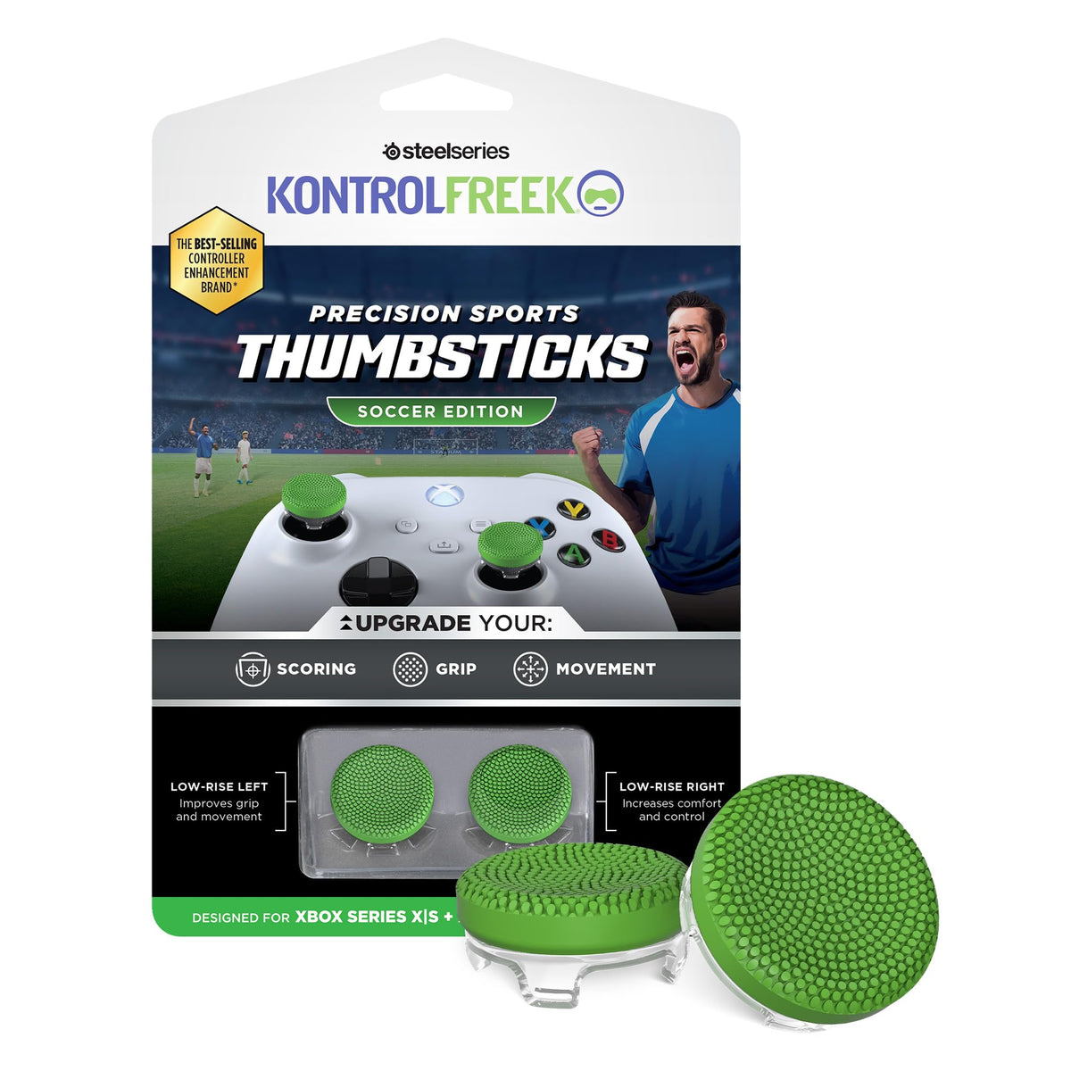 KontrolFreek Precision Sports Performance Thumbsticks for Xbox Series X (XBX) and Xbox One (XB1) Controller | Soccer Edition | Low-Rise  Concave | Green