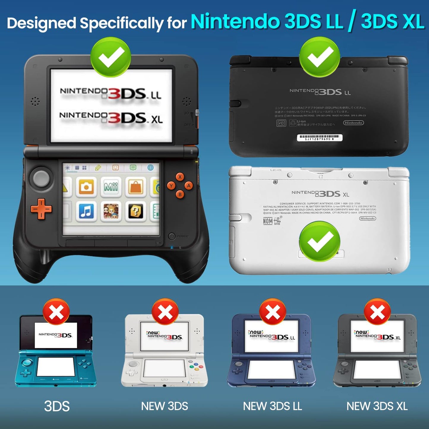 OSTENT Joypad Bracket Holder Grip for Nintendo 3DS LL/XL - Durable, Flexible, Black