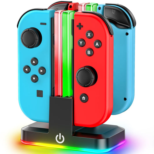 Switch Controller Charger for 4 Joycons with 9 RGB Light Modes  Joy con Charger Stand with LED Indicators  Switch Charging Dock Station for Joycon Charging (Not for Joycon 2)