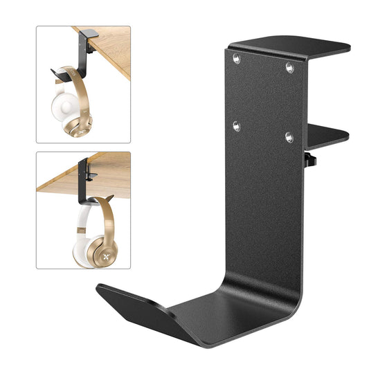 Hztprm Clamp-On Under Desk Headphone Holder - Black Glass Hanger for Headsets & Bags