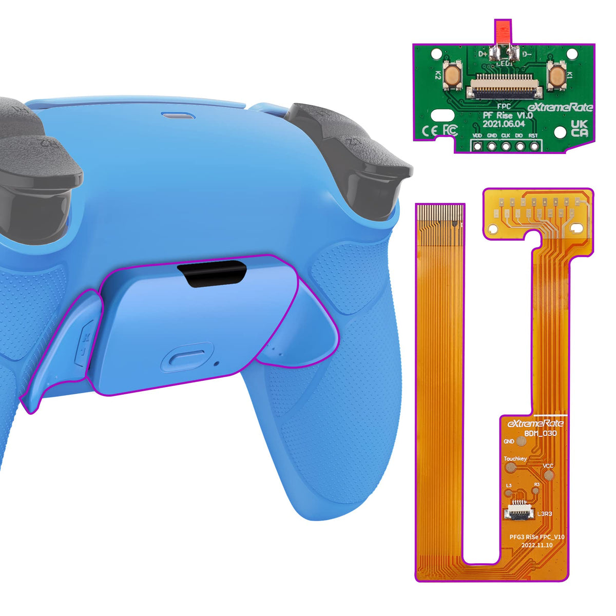 eXtremeRate Starlight Blue Rubberized Grip Programable Rise Remap Kit for PS5 Controller BDM-030 040 050  Upgrade Board & Redesigned Back Shell & Back Buttons for PS5 Controller - Without Controller
