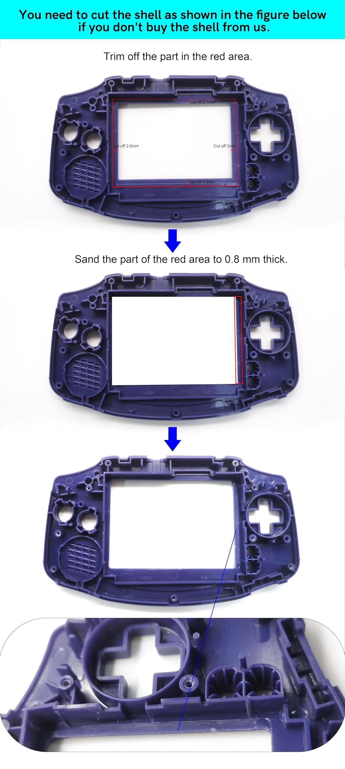 HISPEEDIDO GBA LCD Replacement Kit - 3.0" Backlight IPS Screen, Touch Control, Black
