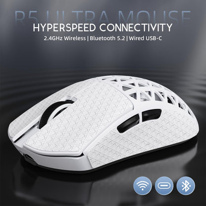 ATTACK SHARK R5Ultra 8K Wireless Gaming Mouse - 42,000 DPI, Ultra-Lightweight, White & Griptape