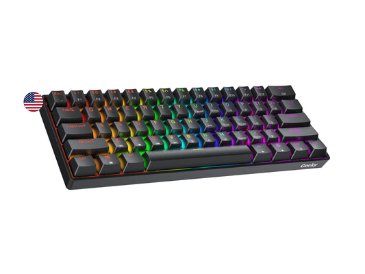 Geeky GK61 60% Hot Swappable Mechanical Gaming Keyboard - 61 Keys Multi-Color RGB LED Backlit, Black, ANSI US Layout, Brown Switch