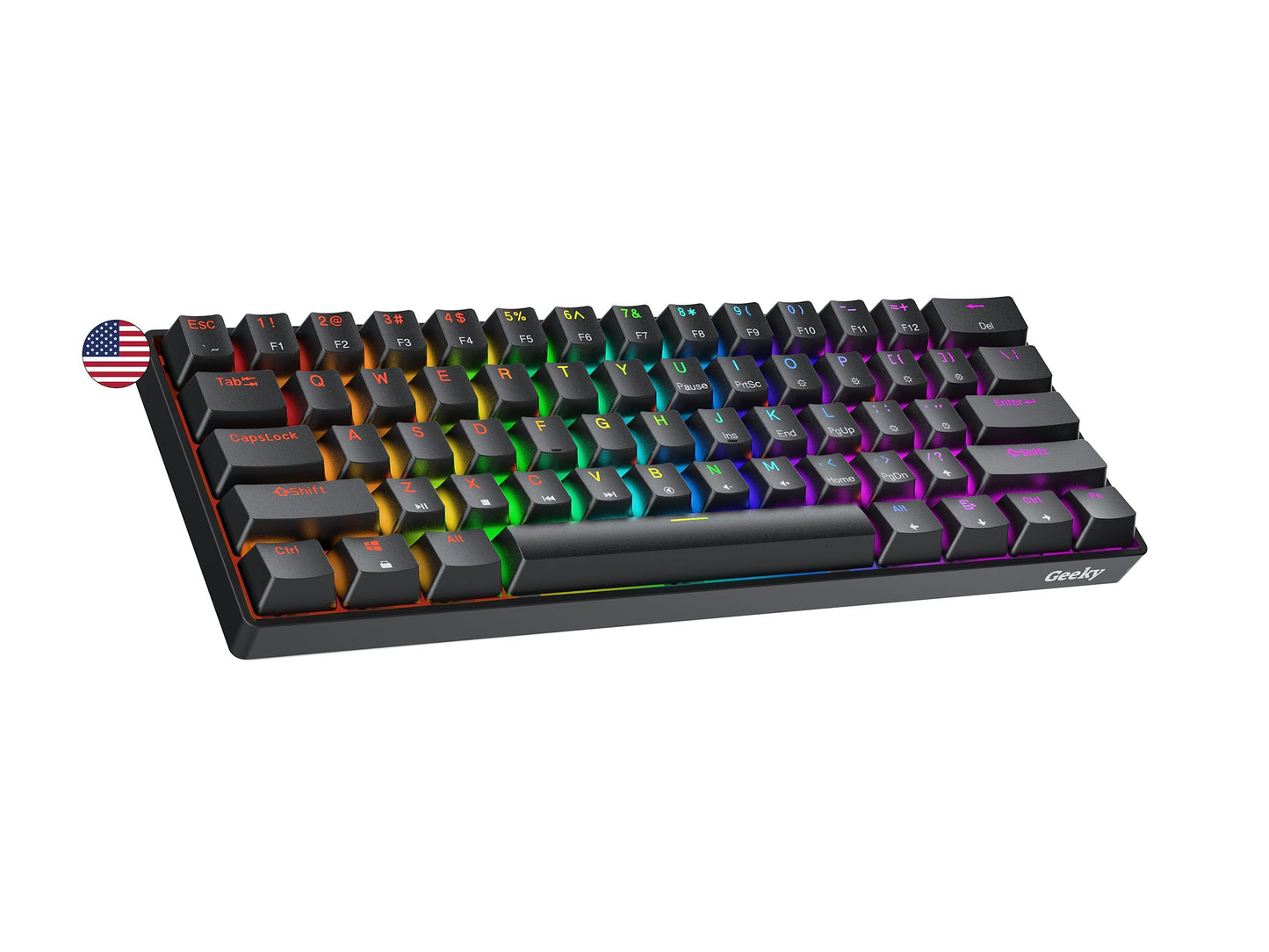Geeky GK61 60% | Hot Swappable Mechanical Gaming Keyboard | 61 Keys Multi Color RGB LED Backlit for PC/Mac Gamer | ANSI US Ameri