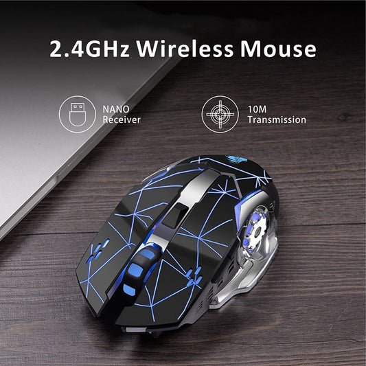 Uciefy Q85 Wireless Gaming Mouse - 2.4G LED Optical, Silent Click, 3 Adjustable DPI, Ergonomic Design, Starry Black