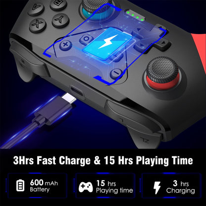 HUDOBBYE Wireless Switch Controller with Paddles, Back Buttons, Turbo - Red/Blue for Switch/Switch Lite/Switch OLED