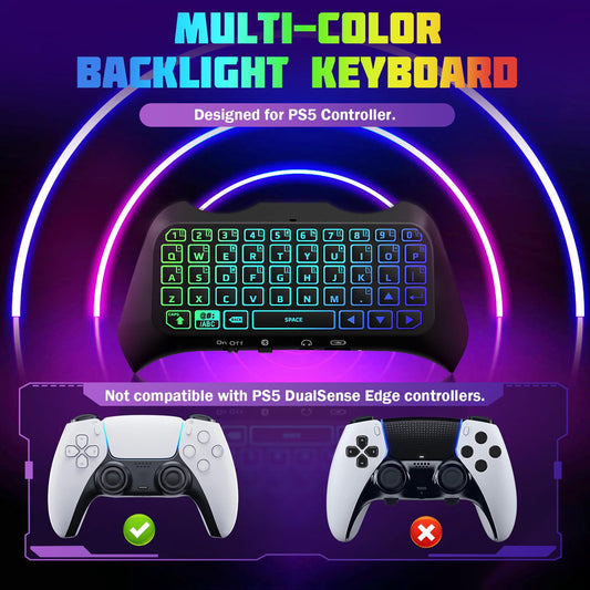 TiMOVO Wireless Bluetooth RGB Backlight Keyboard for PS5 Controller, Mini Chatpad with 3.5mm Audio Jack, Black