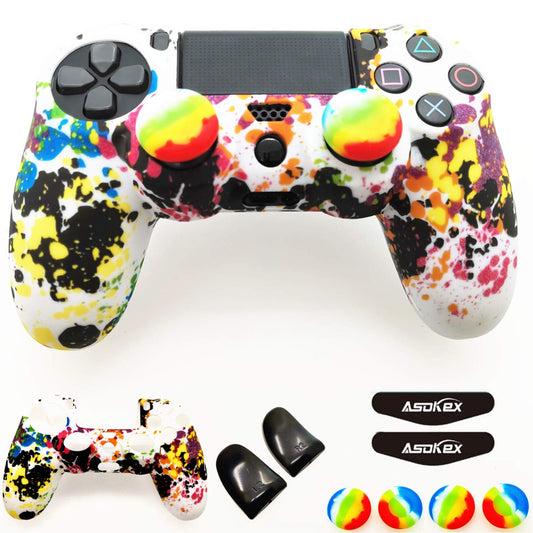 Silicone Skin Cover for Ps4 Controller (1pc Anti-Slip Case  1 Pair L2 R2 Trigger Extender  4pcs Thumb Grips 4pcs LED Light Bar Decal) Protector for DualShock PS4/ Slim/Pro Controller (Graffiti)