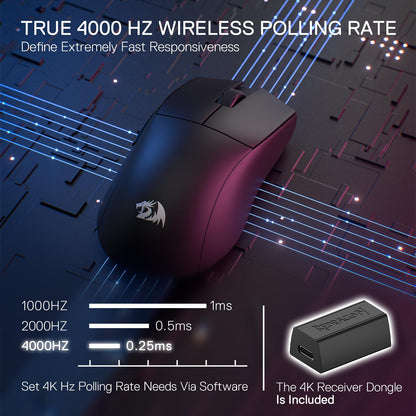 Redragon M916 PRO 4K Wireless Gaming Mouse, 26K DPI, 4K Polling Rate, Ultra-Light, Ergonomic Grip, Black