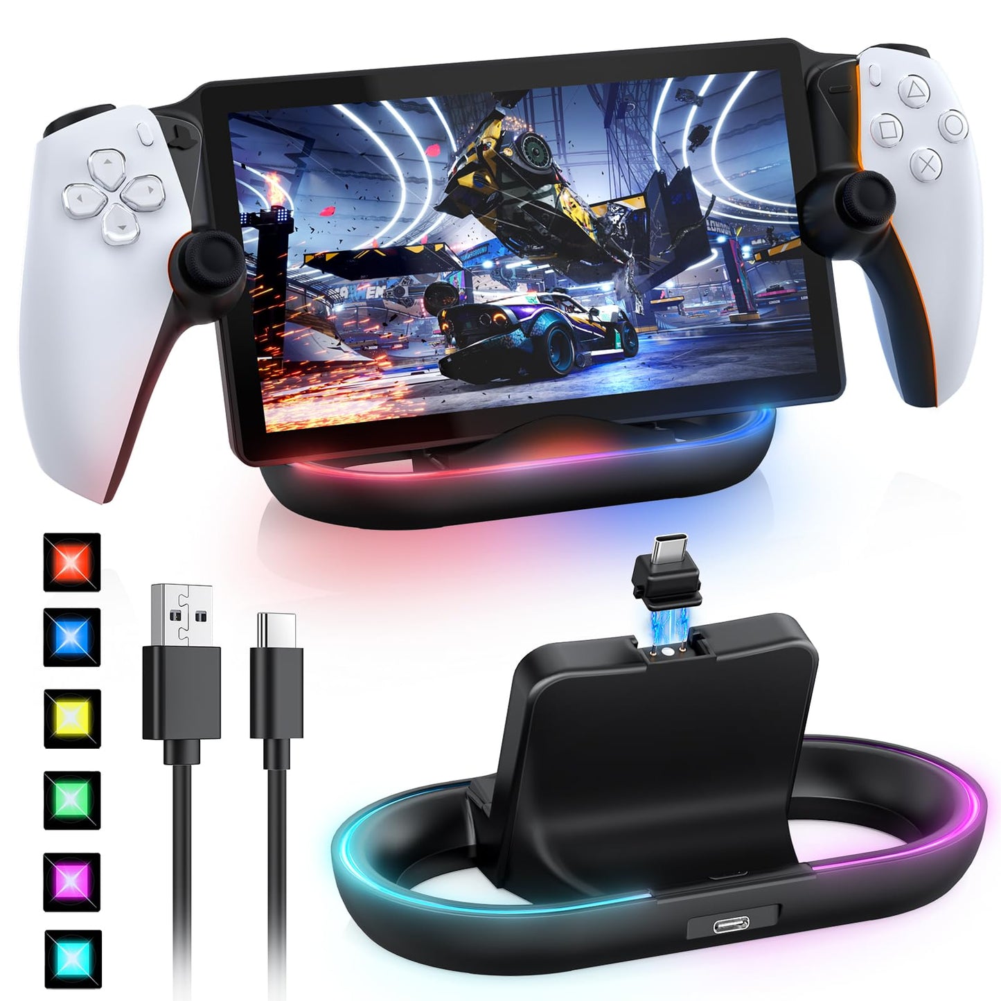 FASTSNAIL Charging Stand for PS Portal Compatible with Hard/Soft Cover  RGB Charge Station for TPU/EVA/Silicone Protective Case When Charging  Charge Holder for PlayStation 5 Portal (Black)