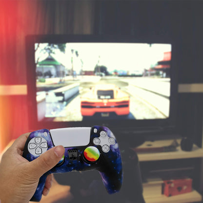 Asokex PS5 Controller Skin - Silicone Anti-Slip Grip Cover with 10 Thumb Caps, Blue Starry Sky, Model ps5-10cap-00011