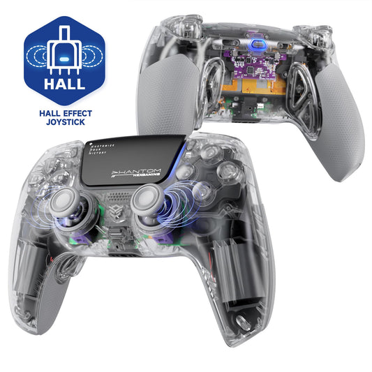 HEXGAMING PHANTOM Pro Controller with 4 Remappable Buttons  6 Remapping Profiles  8 Interchangeable Analog Stick  and Adjustable Triggers Compatible with ps5  PC  Mobile - Hall Effect Explorer Edition
