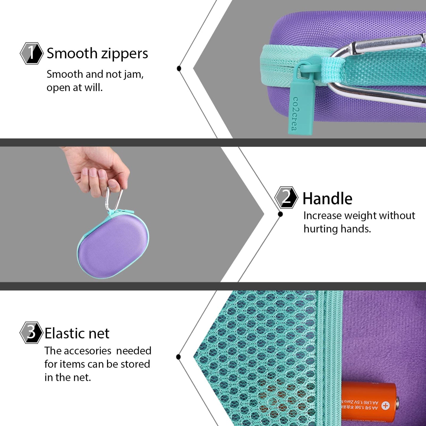 co2CREA Hard Case for Logitech POP Wireless Mouse - Purple + Daydream Mint Zipper, Model 20224131531